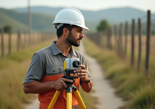 Technician surveying property boundary